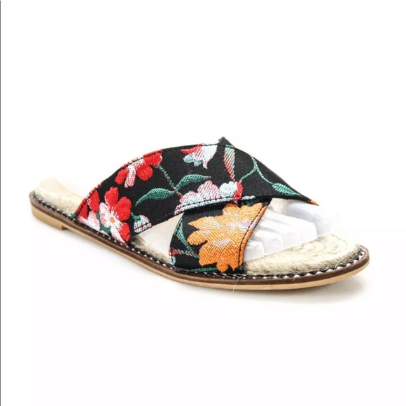 Topshop Shoes - Topshop Floral Embroidered Espadrille Slides